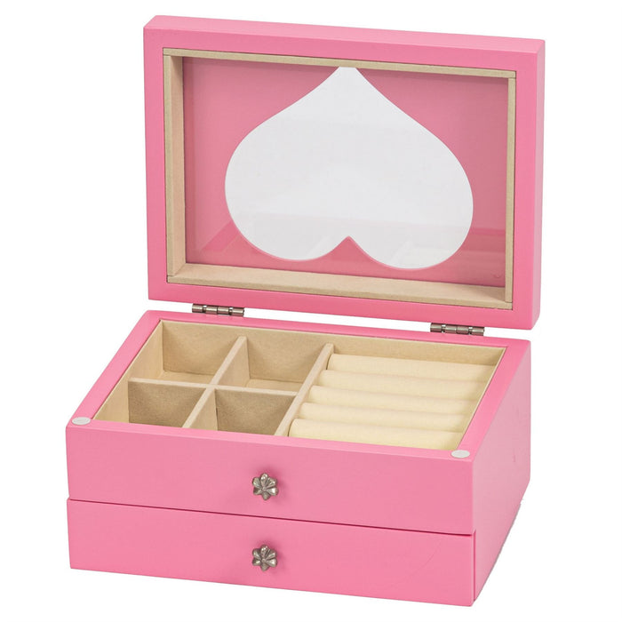 Mele & Co Wooden Jewellery Box with Heart Shaped Viewing Glass Jewel Case