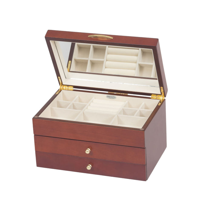 Mele & Co Abi Wooden Jewellery Box With Rose Decal & 2 Drawers Wooden Jewel Case