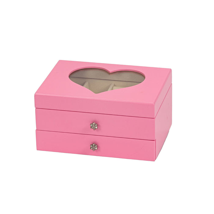 Mele & Co Wooden Jewellery Box with Heart Shaped Viewing Glass Jewel Case