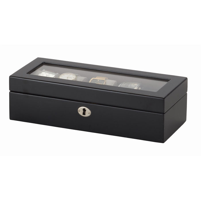 Mele & Co 5 Watch Box With Glass Viewing Lid & Lockable Wooden Watch Box