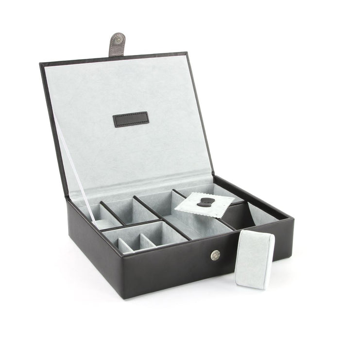 Mele & Co Black Leather Gentlemen's Desk Top Organiser Box