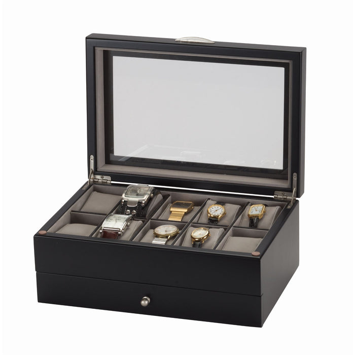 Mele & Co Watch Box With Glass Viewing Lid & Drawer Watch Box