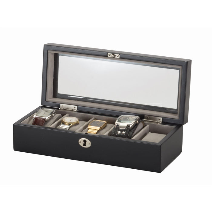 Mele & Co 5 Watch Box With Glass Viewing Lid & Lockable Wooden Watch Box