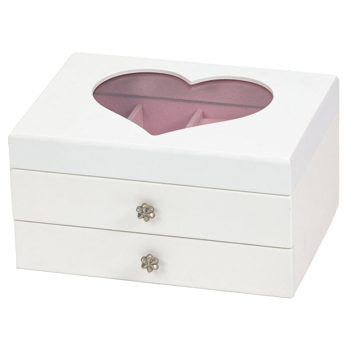 Mele & Co Wooden Jewellery Box with Heart Shaped Viewing Glass Jewel Case