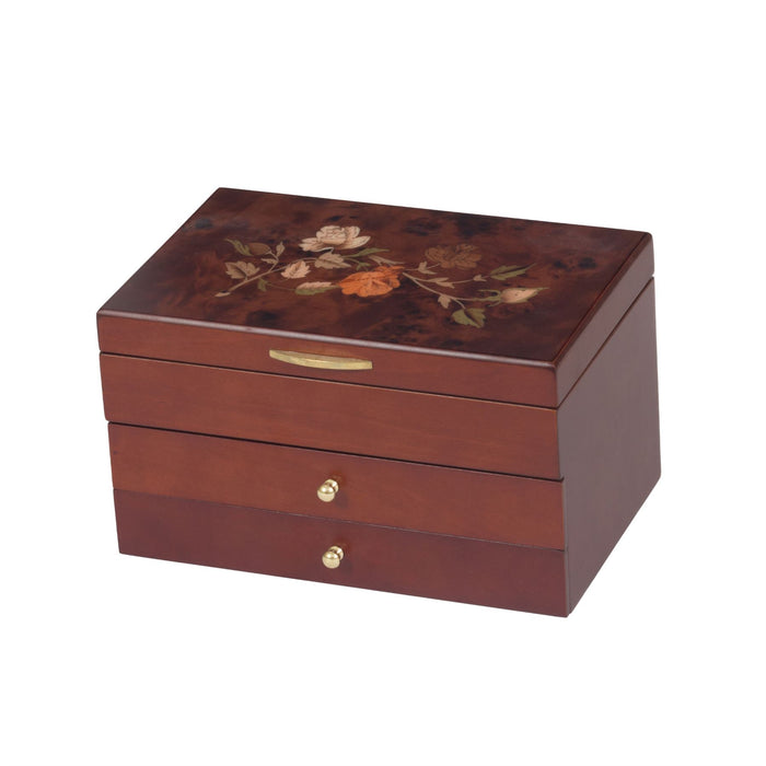 Mele & Co Abi Wooden Jewellery Box With Rose Decal & 2 Drawers Wooden Jewel Case