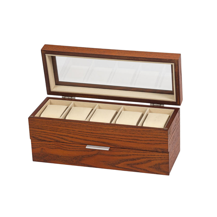 Mele & Co 5 Watch Box With Glass View Lid & Drawer Storage Watch Box