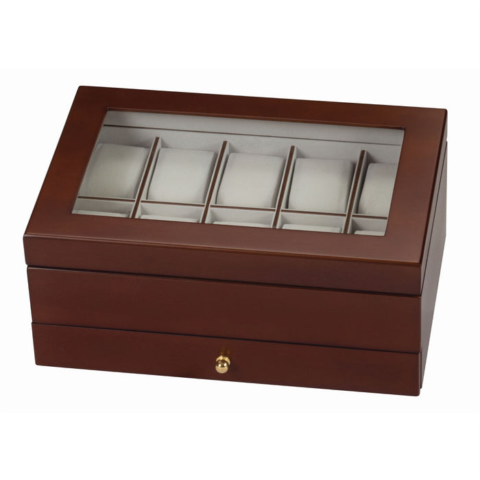 Mele & Co 10 Watch Box With Glass Viewing Lid Wooden Watch Box