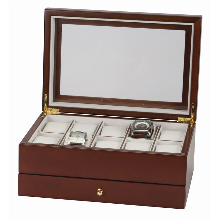 Mele & Co 10 Watch Box With Glass Viewing Lid Wooden Watch Box